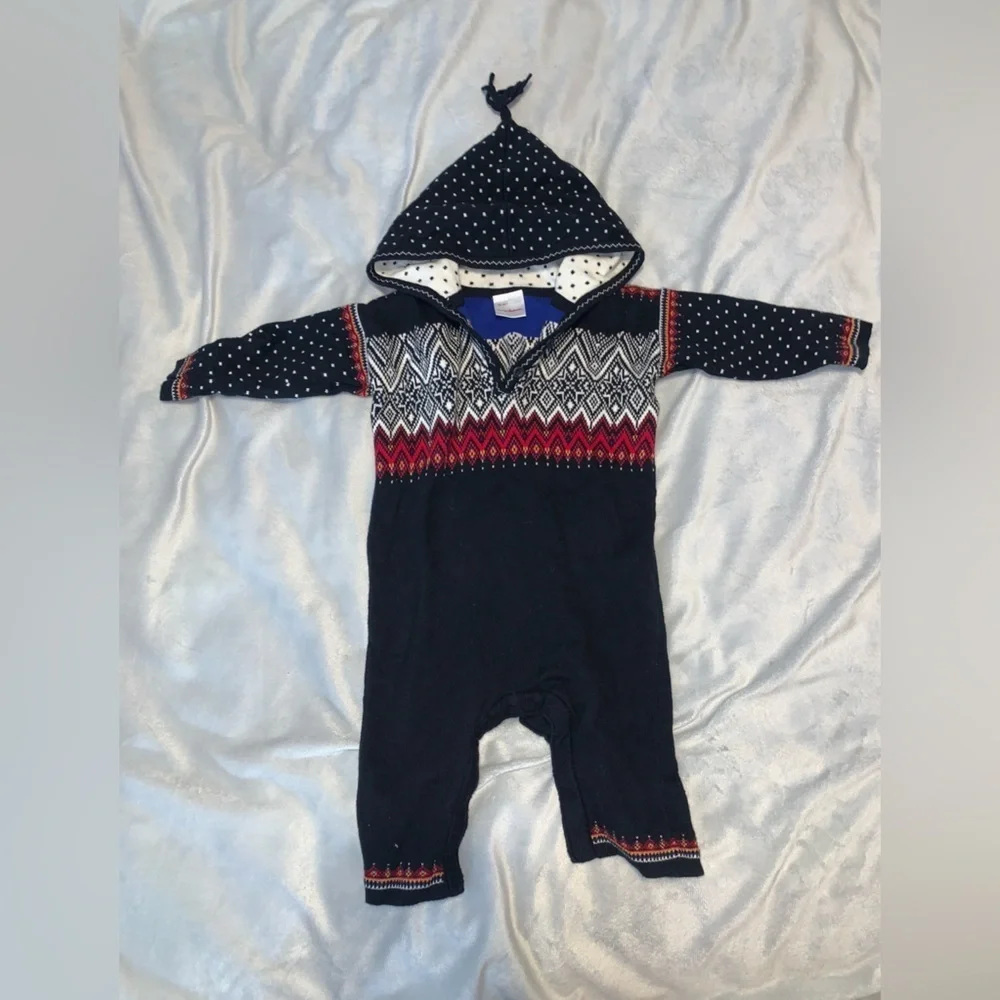 Hanna Andersson elf sweater play suit romper fair isle nordic knit 6-12 mo black